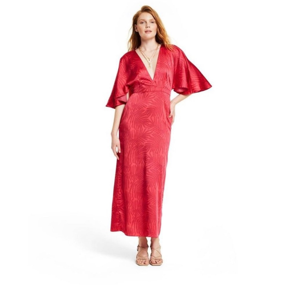 Fe Noel Women's Palm Leaf Flutter Sleeve Maxi Dress